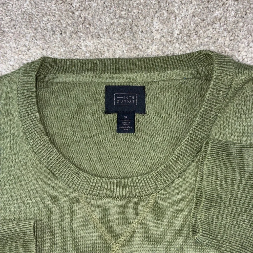14th & Union Sweater Mens XL Green Cotton Cashmere Crewneck Long Sleeve HOL21